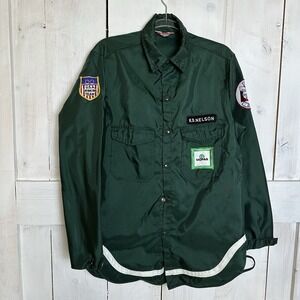 Vintage Green Silton California USA Nylon 70s 80s Jacket With Patches Sz Medium